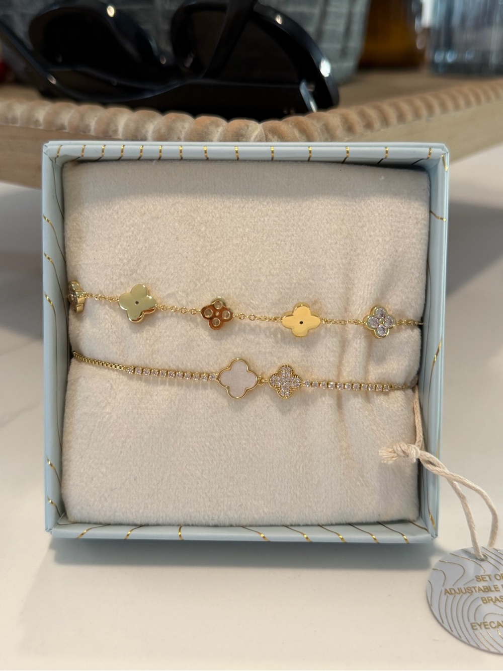 eye candy Gold Clover Charm Bracelet Set with White Accents